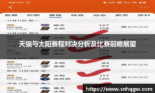 天猫与太阳赛程对决分析及比赛前瞻展望